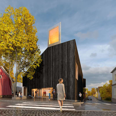 En datoranimerad bild av det blivande Chappe-konstens hus vid havet, det nya konstmuseet i Ekenäs.