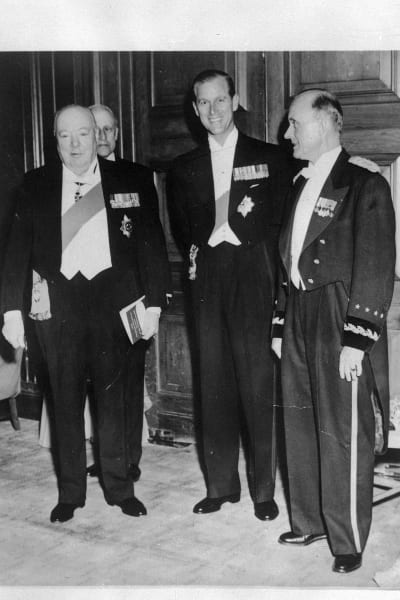 Sir Winston Churchill, prins Philip och general Alfred M. Gruen år 1954.ther