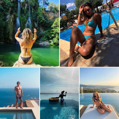 Instagramissa julkaistuja kuvia veden äärellä poseeraavista nuorista ihmisistä