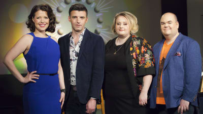 De Eurovisa: Eva Frantz, Janne Hyöty, Ellen Strömberg och Johan Lindroos.