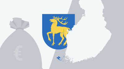 Grafik med karta över landskapet Åland och en penningpåse