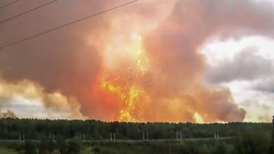 Explosion i Ryssland 5.8.2019 i en ammunitionsdepå i Krasnojarsk. 