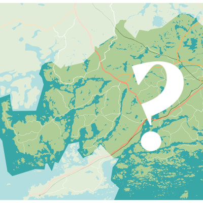 En grön karta över Raseborg med ett stort vitt frågetecken på mitten.