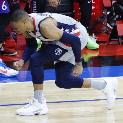 Washingtons Russell Westbrook skadar vristen i NBA-slutspelet våren 2021.