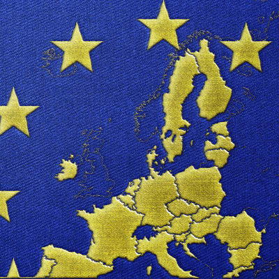 Graafinen kuvituskuva euroopan unionin jäsenmaista ja EU:n kartasta.
