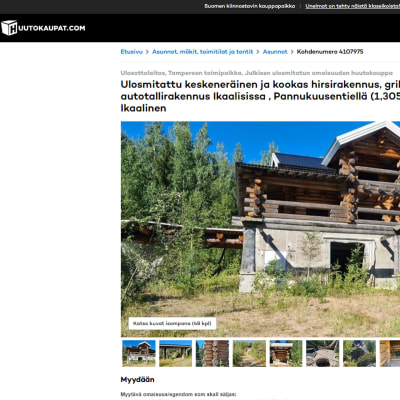 Huudettavissa oleva rakennus huutokauppasivustolla.
