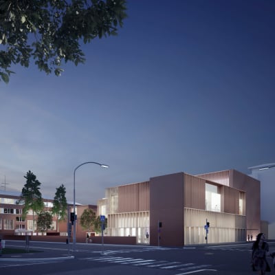 Modellbild på hur det nya campusområdet vid Björneborg svenska samskola ska se ut. 