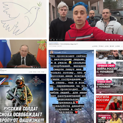 Collage av skärmdumpar tagna från ryska sociala medier.