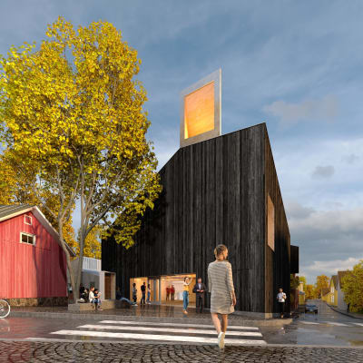 En datoranimerad bild av det blivande Chappe-konstens hus vid havet, det nya konstmuseet i Ekenäs.