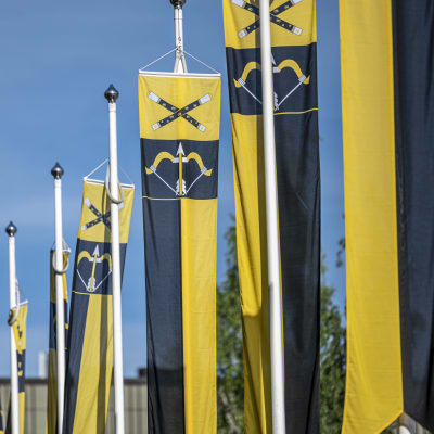 Lippuja Mikkelissä torilla.