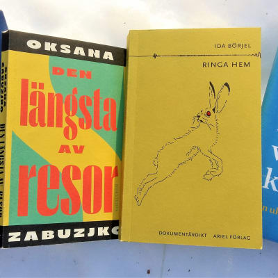 Omslag på böcker om Ukraina, bland annat av Oksana Zabuzjko, Ida Börjel och Yeva Skalietska.