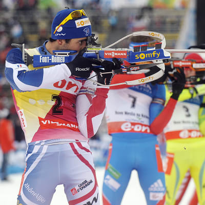 Martin Fourcade tar position vid VM i Nove Mesto 2013.