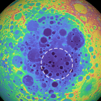 Månkratern Aitken vid månens sydpol.