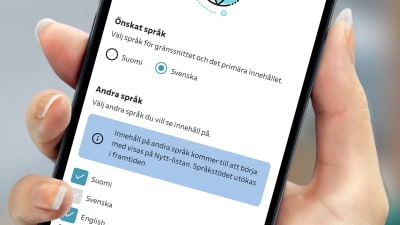 Skärmdump av språkinställningar i Yle-appen.