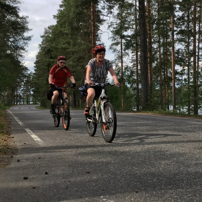 Polkupyöräilijät Punkaharjun Harjutiellä. 