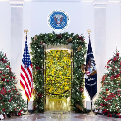 Julpynt i Vita huset i USA.