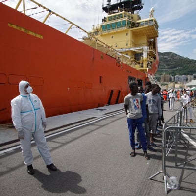 Det norska fartyget Siem Pilot efter en räddningsaktion i maj 2016, Salerno i södra Italien