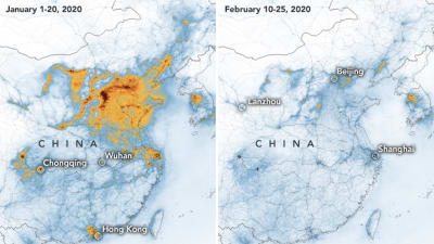 Karta som visar luftföroreningar över Kina.