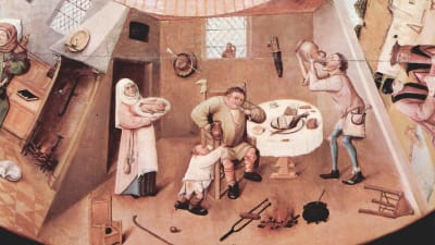 Dödssynden frosseri, detalj från målningen ”De sju dödssynderna” av Hieronymus Bosch.