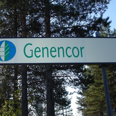 Skylt till enzymtillverkaren Genencors fabrik i Hangö.