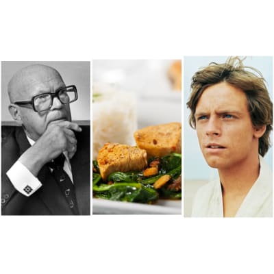 Bildcollage: Kekkonen, chicken vindaloo, Luke Skywalker