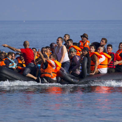 Syriska flyktingar anländer till den grekiska ön Lesbos den 30 juli 2015.