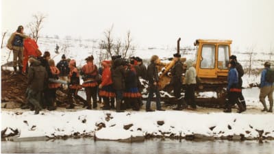 Protester mot dammanläggningen i Alta på 1970-talet.