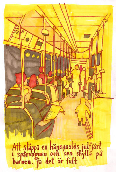 Illustration av inne i spårvagn