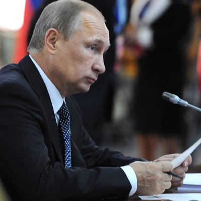 Rysslands president Vladimir Putin i Dusjanbe den 12 september 2014.