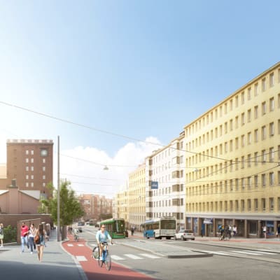 Förslaget för en bilfri Tavastväg från ungefär 2019