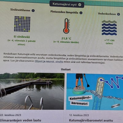 Kuvassa on nettisivu, missä kerrotaan järven tilaan liittyvistä asioista.