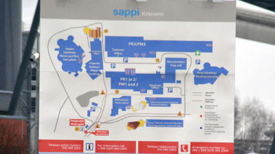 Karta över Sappis område vid fabriken i Gerknäs i Lojo.