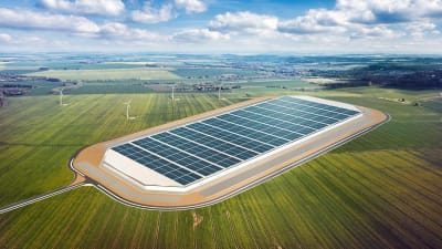 En skiss av hur Teslas gigafactory kunde se ut om den byggs i Vasa