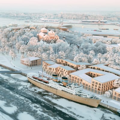 En blick från ovan av Åbo slott. En modell av kommande arbete.