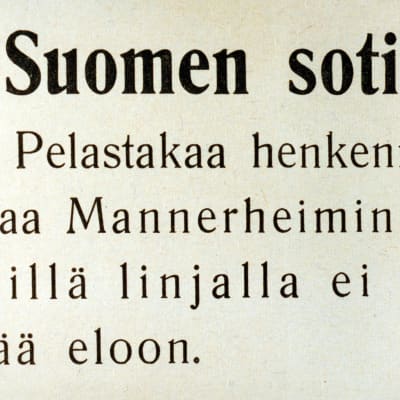 Venäläisten sotapropagandaa vuodelta 1940. Lentolehtisen teksti: "Suomen sotilaat! Pelastakaa henkenne! Paetkaa Mannerheimin linjalta. Sillä linjalla ei kukaan jää eloon."