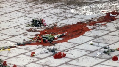Platsen där Olof Palme sköts ihjäl i Stockholm 28.2.1986.