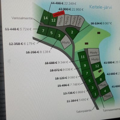 Kuvakaappaus Viitasaaren kaupungin verkkosivuilta Tuhmalanniemen tonttialueesta.