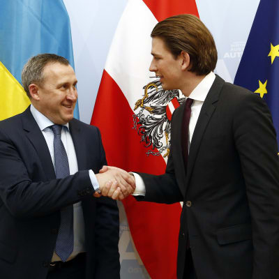 Österrikes utrikesminister Sebastian Kurz träffade sin ukrainske kollega Andrij Desjtjytsia i Wien i Österrike den 20 march 2014.
