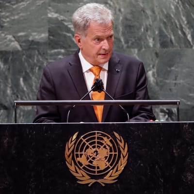 Finlands president Sauli Niinistö talar i FN den 20 september 2022.
