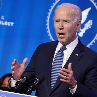 USA:s president Joe Biden håller presskonferens den 7 januari 2021.