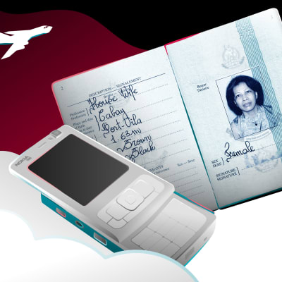 Kuvassa näkyy Nokian puhelin N96 ja bulvaanin passi