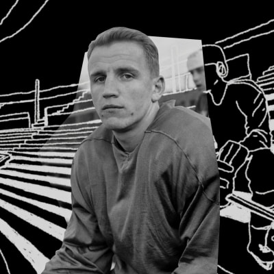 Kari Aro istuu piirrettyä taustaa vasten ja katsoo kameraan.