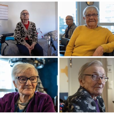 Kuvamanipulaatio kuuden hoitokotiasukkaan henkilökuvasta. Kuvan henkilöt on laitettu laatikkomuodostelemaan, jossa he kaikki näkyvät.