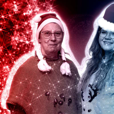 Yle Saamen radion joululähetyksen promokuvassa toimittajat Anja Kaarret ja Inger-Elle Suoninen
