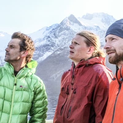 Stig Helset, Tommi Räty och Åsmund Vaage inför bergskättringsutmaningen
