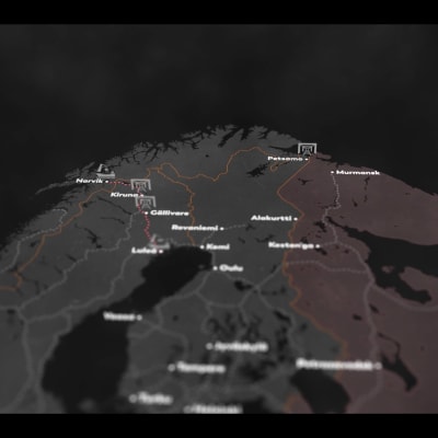 Kartta jossa näkyy Petsamo Suomen itäisessä käsivarressa.