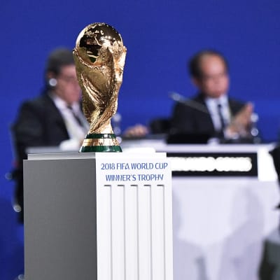VM-pokalen står på ett bord
