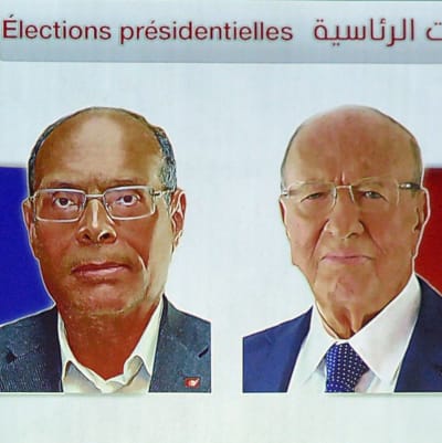 Valet i presidentvalet i Tunisien den 21 december 2014 står mellan Beji Caid Essebsi (till vänster) och den sittande presidenten Moncef Marzouki.