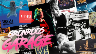 Grönroos garage logo och Nirvana kollage med alla skivor plus bandfoton.