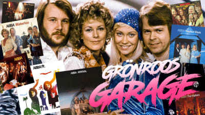 Kollage med ABBA plus alla skivomslag och grönroos garage logo.